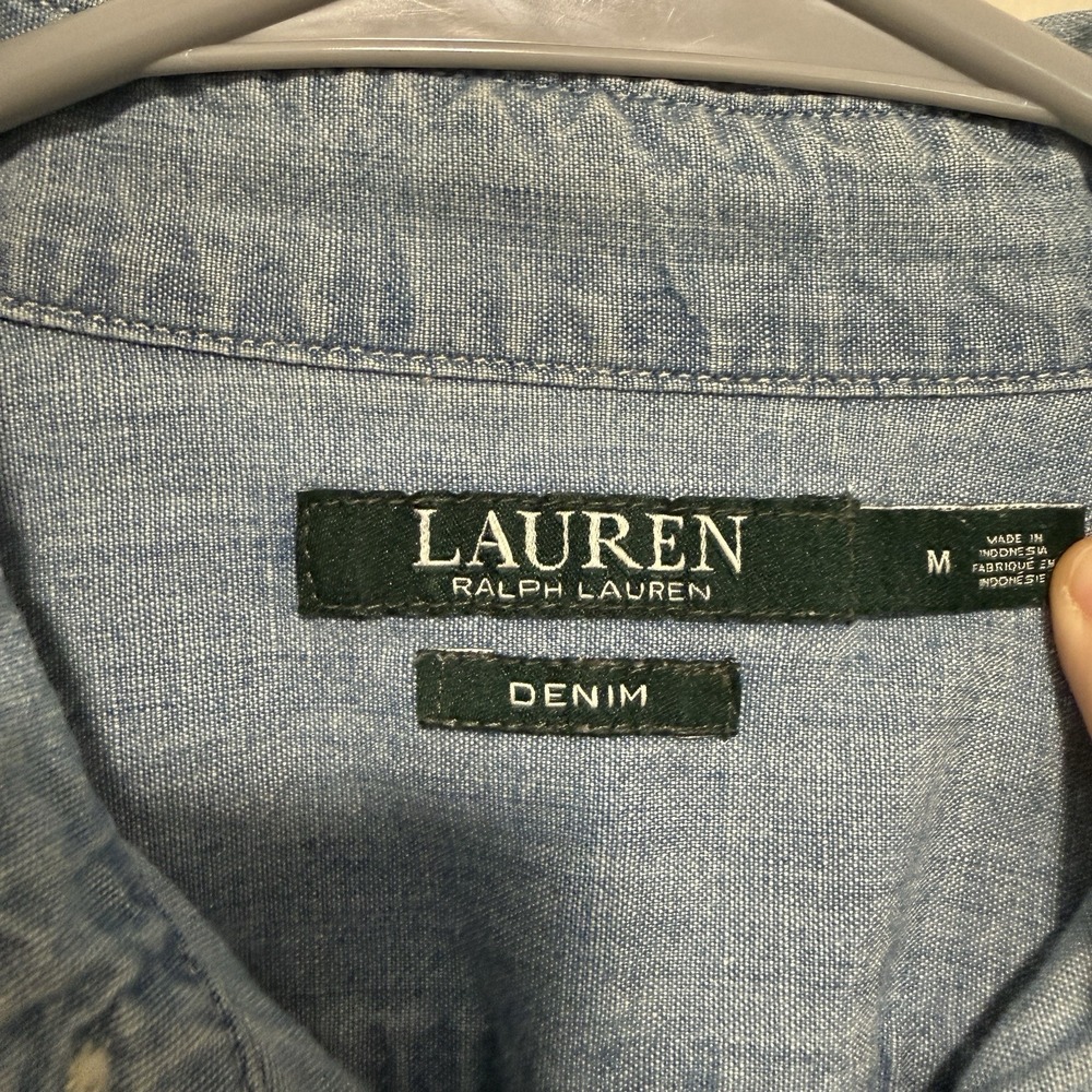 Lauren Ralph Lauren Classic Blue Denim Button Front Shirt Size Medium - Picture 3 of 6